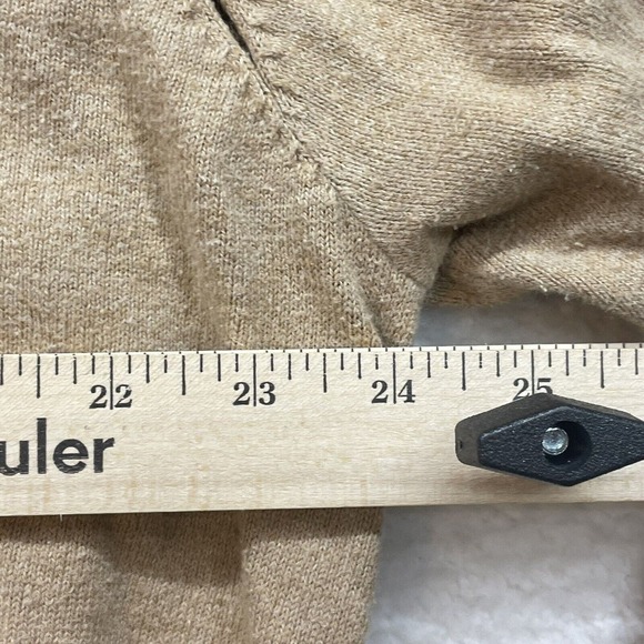 LL Bean Mens Sweater Extra Large Tan Cotton Cashmere V Neck Preppy Cabincore - Picture 8 of 10